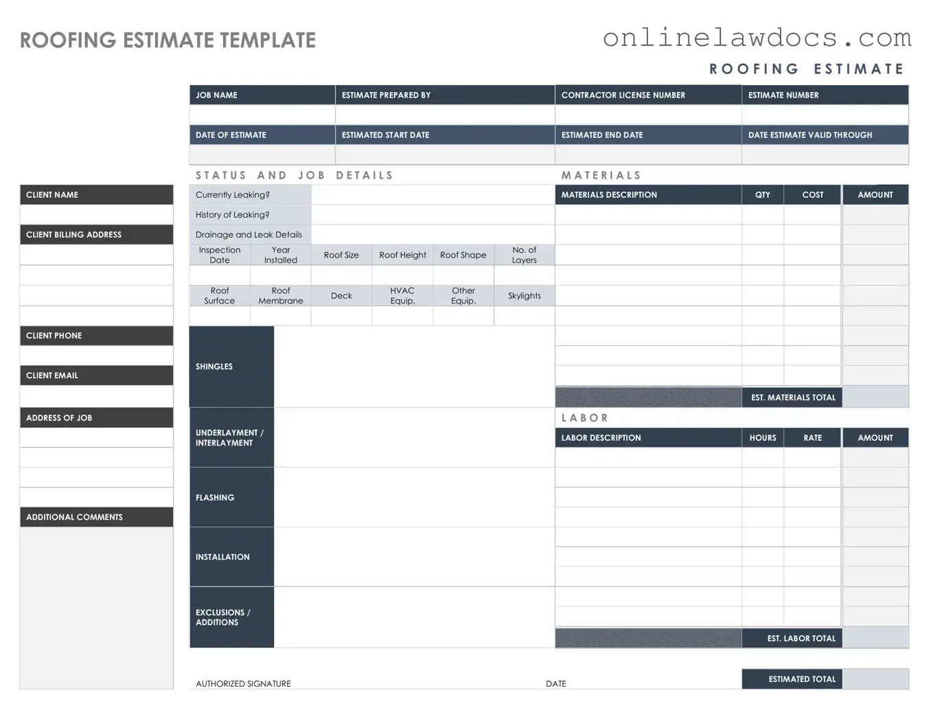 Fill a Valid Roofing Estimate Form