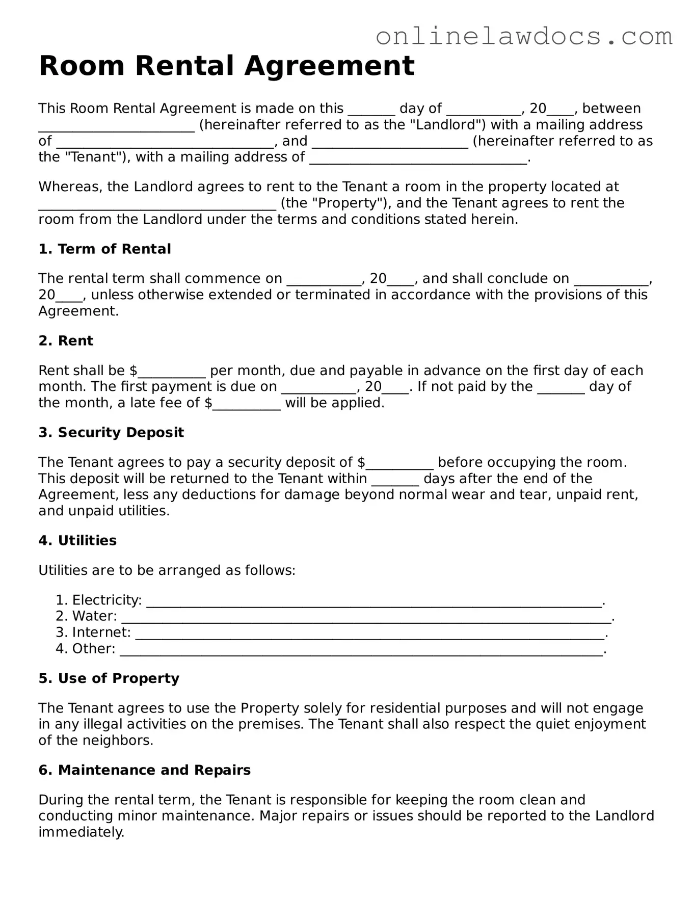 Free Room Rental Agreement Document