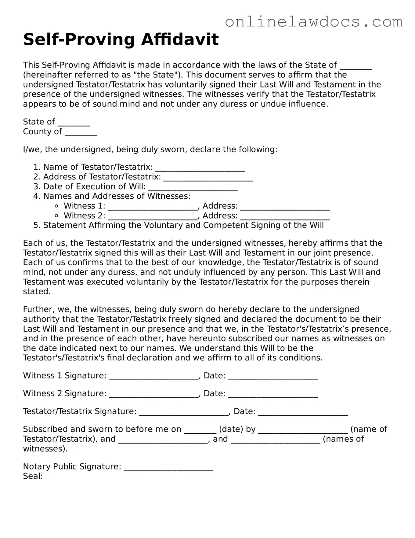 Free Self-Proving Affidavit Document