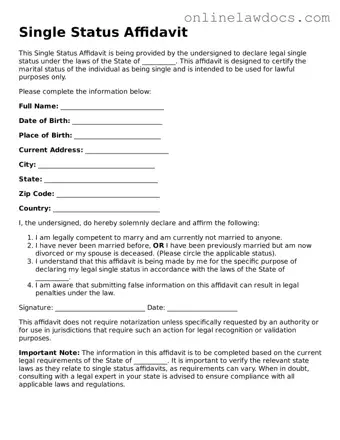 Free Single Status Affidavit Document