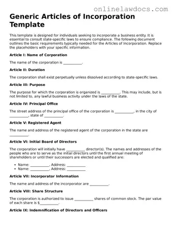 Free Articles of Incorporation Document