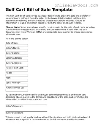Free Golf Cart Bill of Sale Document