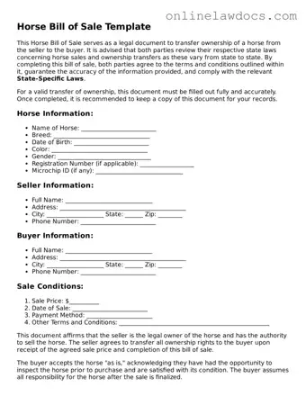 Free Horse Bill of Sale Document