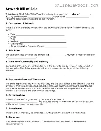 Free Artwork Bill of Sale Document