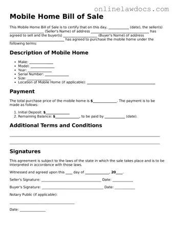 Free Mobile Home Bill of Sale Document