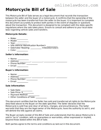Free Motorcycle Bill of Sale Document