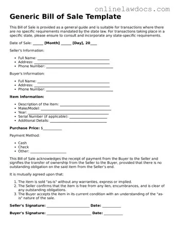 Free Bill of Sale Document
