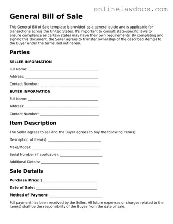 Free General Bill of Sale Document