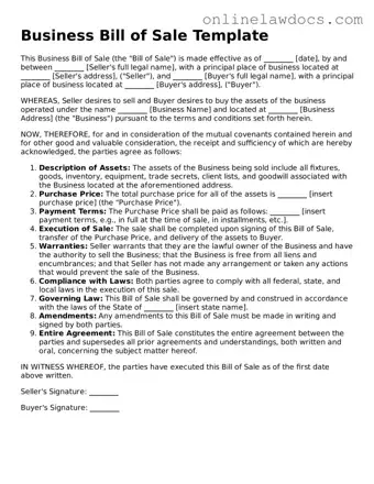 Free Business Bill of Sale Document