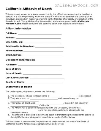 Legal  Affidavit of Death Document for California