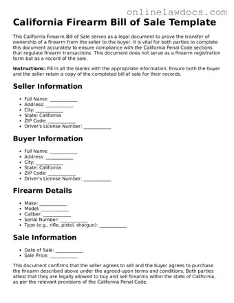 Legal  Firearm Bill of Sale Document for California