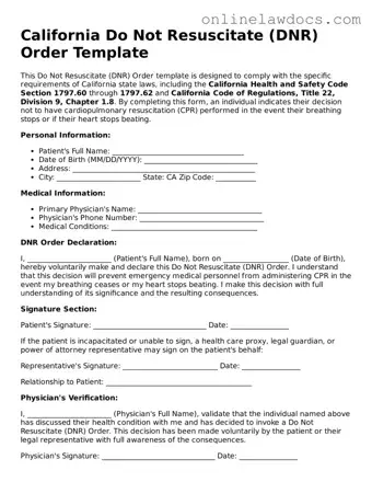 Legal  Do Not Resuscitate Order Document for California