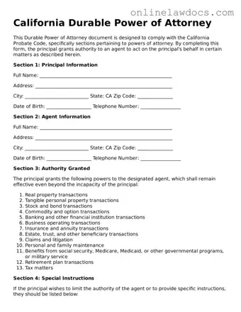 Legal  Durable Power of Attorney Document for California