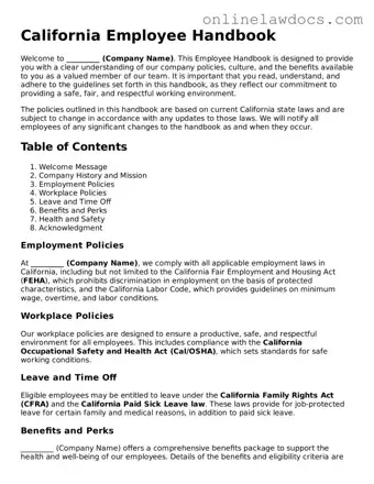 Legal  Employee Handbook Document for California