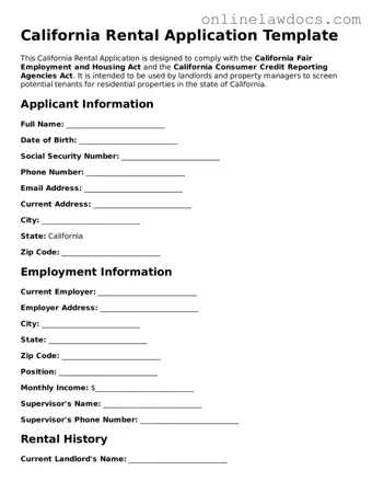 Legal  Rental Application Document for California