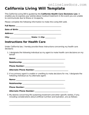 Legal  Living Will Document for California