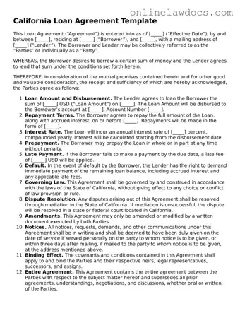 Legal  Loan Agreement Document for California