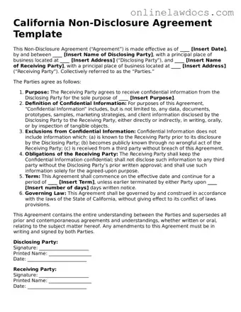Legal  Non-disclosure Agreement Document for California