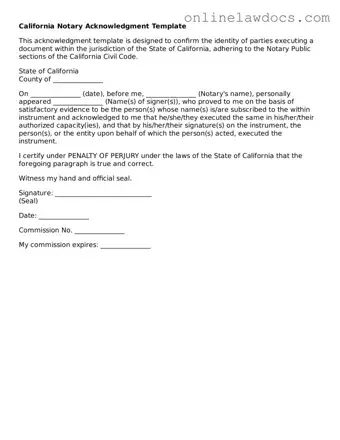 Legal  Notary Acknowledgement Document for California