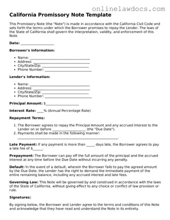 Legal  Promissory Note Document for California