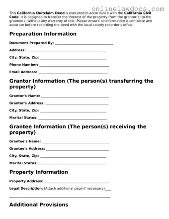 Legal  Quitclaim Deed Document for California