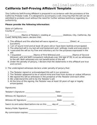 Legal  Self-Proving Affidavit Document for California