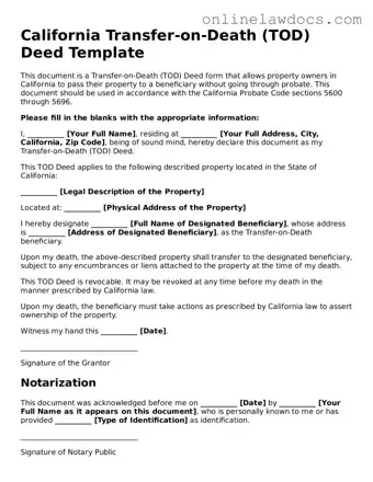 Legal  Transfer-on-Death Deed Document for California