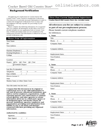 Fill a Valid Cracker Barrel Background Check Form