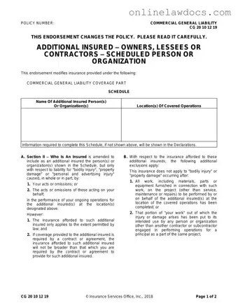 Fill a Valid Cg 20 10 07 04 Liability Endorsement Form