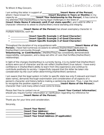 Free Character Letter for Court Document