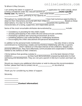 Free Character Reference Letter for Child Custody Document