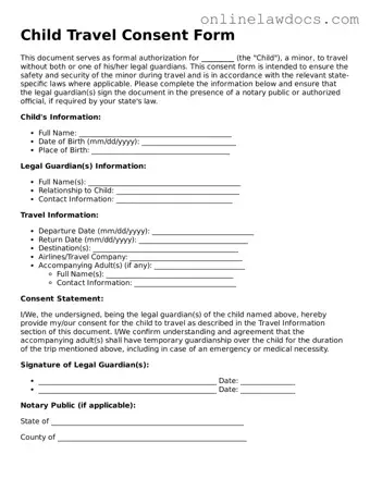 Free Child Travel Consent Form Document