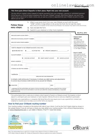 Fill a Valid Citibank Direct Deposit Form