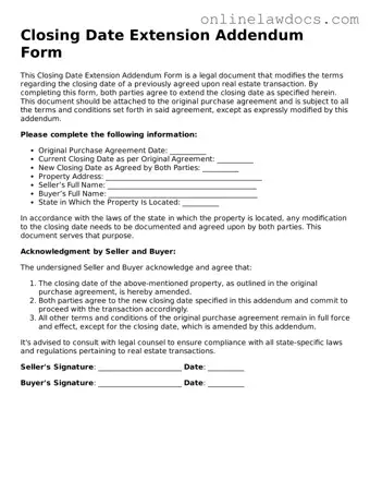 Free Closing Date Extension Addendum Form Document