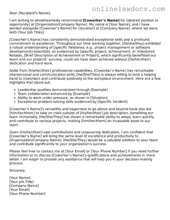 Free Letter of Recommendation for Coworker Document