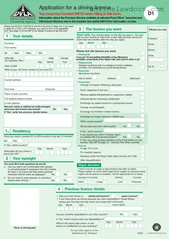 Fill a Valid D1 Dvla Form