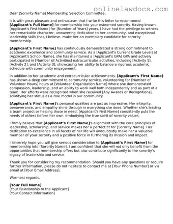 Free Sorority Recommendation Letter Document