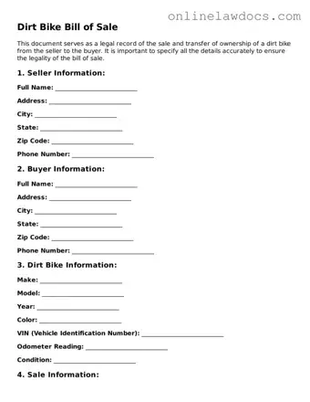 Free Dirt Bike Bill of Sale Document