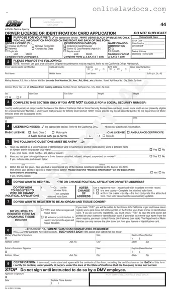 Fill a Valid Ca Dmv Dl 44 Form