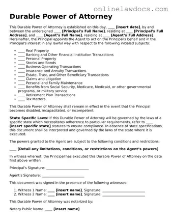 Free Durable Power of Attorney Document