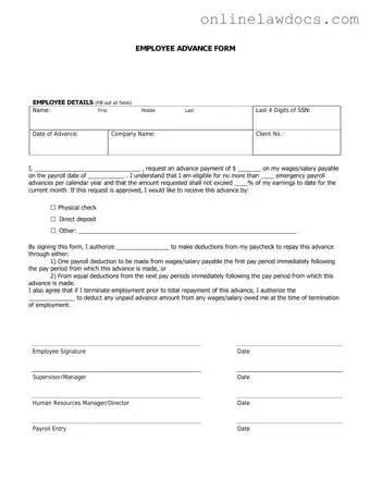 Fill a Valid Employee Advance Form