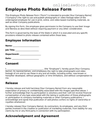 Free Employee Photo Release Document