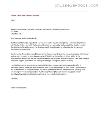 Fill a Valid Emotional Support Animal Letter Form