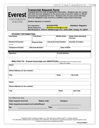 Fill a Valid Everest University Transcript Form