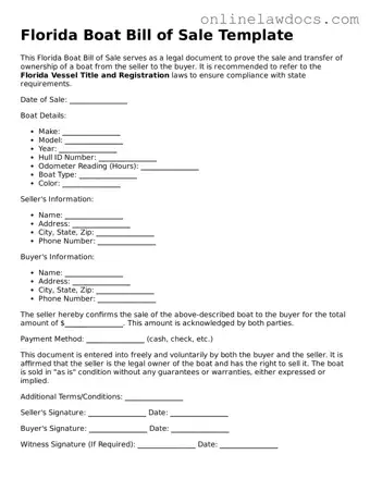 Legal  Boat Bill of Sale Document for Florida