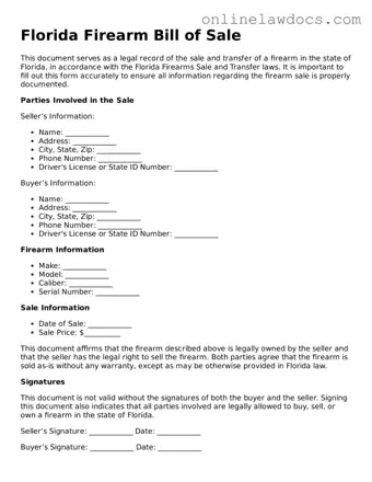 Legal  Firearm Bill of Sale Document for Florida