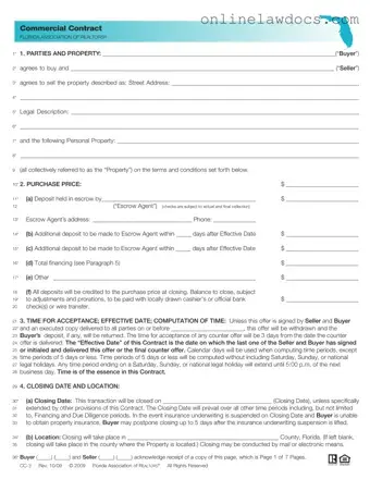 Fill a Valid Florida Commercial Contract Form