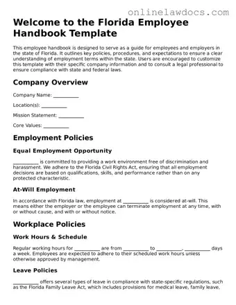Legal  Employee Handbook Document for Florida