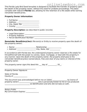 Legal  Lady Bird Deed Document for Florida