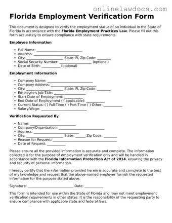 Legal  Employment Verification Document for Florida